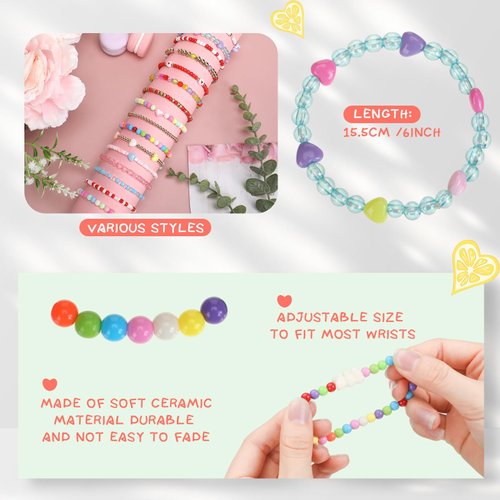 Otuuz 48 Pcs Colorful Kids Friendship Bracelet Set Adjustable Beads Bracelets Cute Friendship Princess Pretend Play Bracelet Stretch Beaded Bracelet Preppy Bracelets Set for Girls