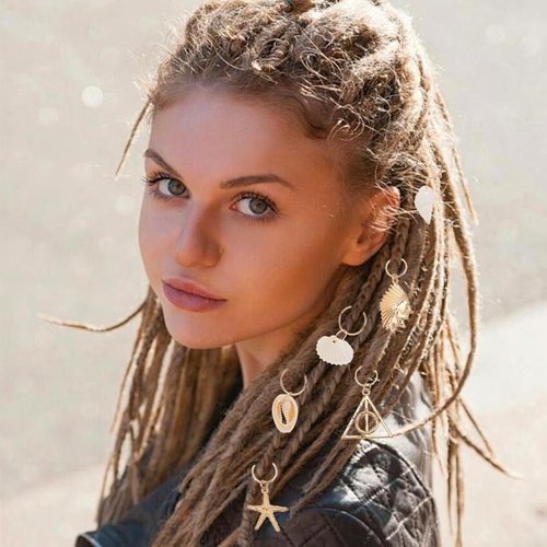 PLIGREAT 24 Pcs Dreadlock Decor Braids Hair Jewelry Set Seashell Conch Dreadlock Rings Charms DIY Locs Hair Accessories Vintage Hair Clips Pendant for Women Men Hair Braids Ponytail Hair Decor