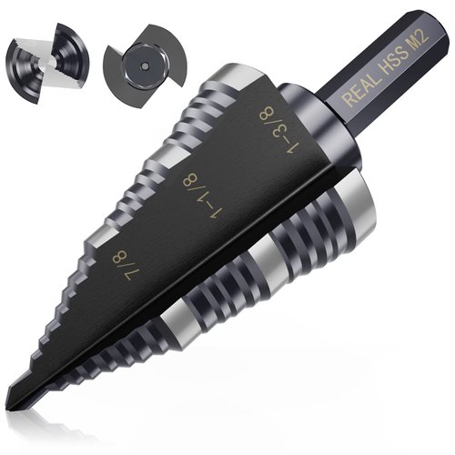 MACXCOIP M2 Step Drill Bit, 3/16 to 1-3/8 in, Double Fluted, Cutting Drill Bit for Stainless Steel, Metal, Aluminum, Copper, Wood, PVC