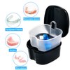 Black Denture Soaking Container Partial Denture Case, Orthodontic Retainer Cleaning Case Denture Cleaner Container Dentures Teeth Cup with Strainer and Lid Waterproof