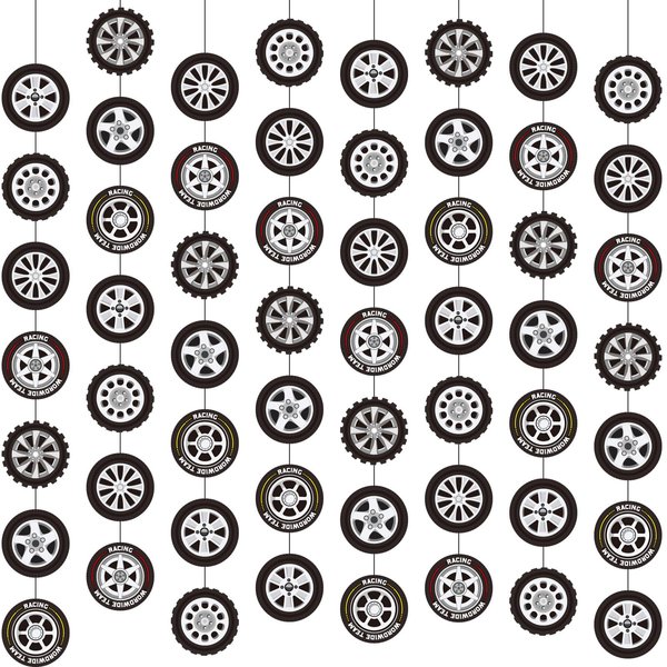 Sinload 8 Pieces Race Car Party Decorations Wheel Tire Garland Banners Car Tyre Paper Cutouts for Racing Car Birthday Party Favors Classroom Supplies