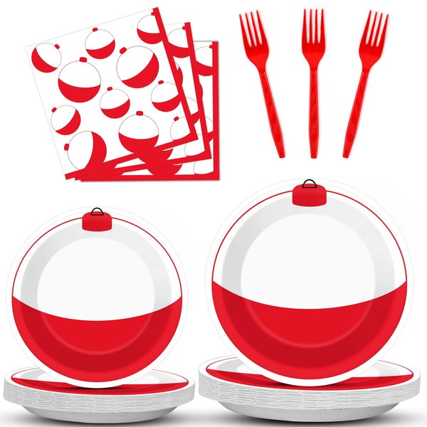 96 Pieces Gone Fishing Party Plates Napkins Fishin' Tableware Set for Fishing Themed Table Decorations Supplies Fishing Birthday Dessert Plates Forks for 24 Guests Fishing Disposable Party Favors