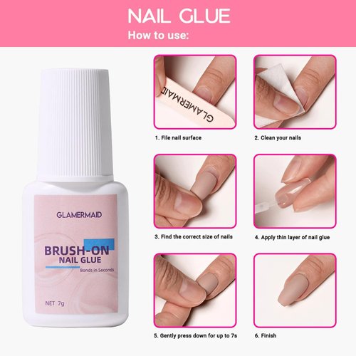 GLAMERMAID 6Pcs/Set Super Strong Nail Glue Remover for Press on Nails Nail Glue Debonder and Nail Prep Oil Remover Kit, Nail Glue with Brush for Nails Tip