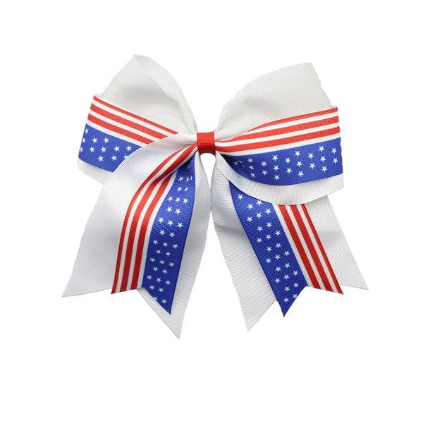 JustMyDress Patriotic Flag Cheer Ponytail Holder Girls Cheerleader Bowknot Hair Bow Tie JHN10 (-White-),ONE SIZE