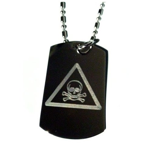 Toxic Biohazard Skull and Cross Bones Warning Label Logo Symbols - Military Dog Tag Luggage Tag Key Chain Keychain Metal Chain Necklace
