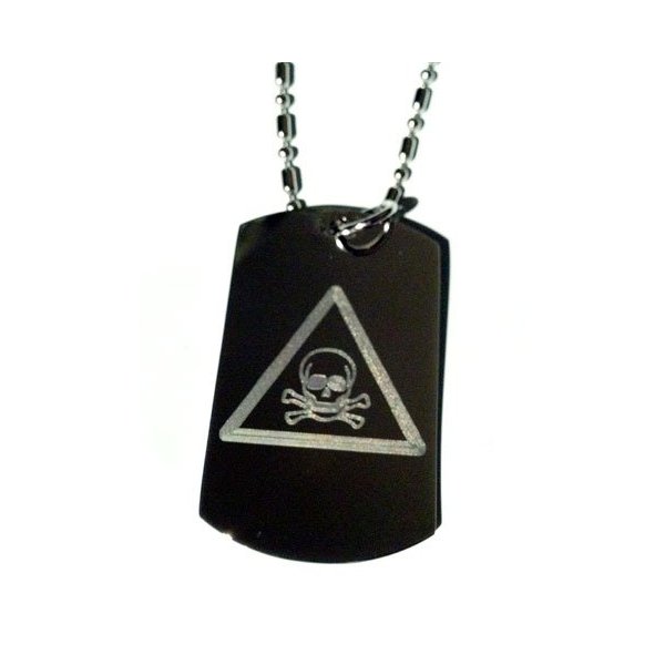 Toxic Biohazard Skull and Cross Bones Warning Label Logo Symbols - Military Dog Tag Luggage Tag Key Chain Keychain Metal Chain Necklace