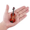 Dselvgvu Wooden Miniature Violin with Stand,Bow and Case Mini Musical Instrument Miniature Dollhouse Model Home Decoration (3.94"x1.57"x0.63")