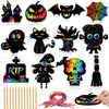 JULMELON Halloween Craft Kits, 48PCS Rainbow Magic Scratch Art Halloween Hanging Ornaments Halloween Crafts Scratch Paper Halloween Party Favors Games