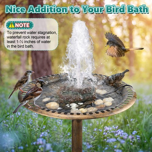 Dreyoo Fountain for Bird Bath, Red Moss Resin Granite Water Fountain Rock with 7W Water Pump, Bird Bath Fountains for Hummingbird Birdbath, Bird Feeder, Small Aquarium, Fish Tank