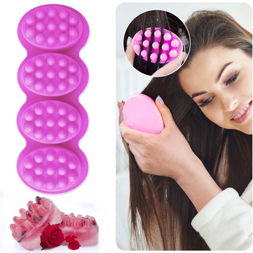 BABORUI Soap Molds Silicone Shapes, Purple 4 Cavities Silicone Massage Soap Molds, 3D Hair Comb Ice Mold, Unique Hair Brush Molds Silicone for DIY Hair Masks Salon Spa