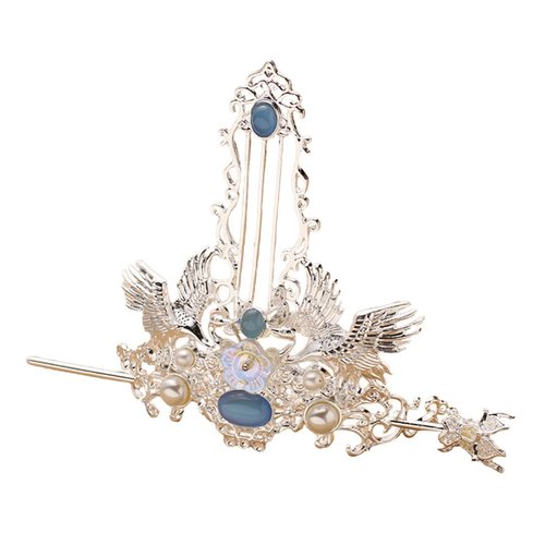 FRCOLOR Hair Clip - Chinese Vintage Hair Coronet Traditional Hanfu Hair Clip with Hair Stick, Ancient Hairpin Headpieces Hair Accessories for Women Girls (White)