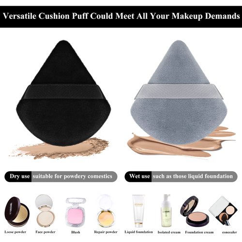 Maitys 12 Pieces Powder Puff Triangle Face Makeup Cosmetic for Loose Powder Soft Body Washable Reusable Foundation Sponge Mineral Wet Dry Makeup Tool(Black, Gray, Small)