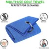Aebor Golf Towels, Microfiber Waffle Pattern Tri-fold Golf Towel - Brush Tool Kit with Club Groove Cleaner, with Clip Men Women Golf Gifts (Blue Towel+Black Brush)