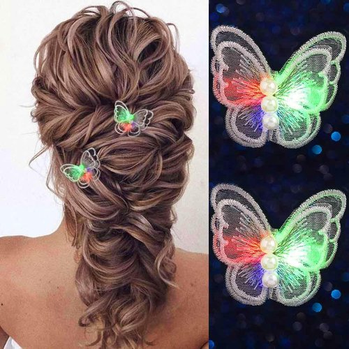 JEWEKY Light Up Butterfly Hair Clips Lace Hair Pins Wedding Bridal Party Hair Accessories For Women and Girls(White Butterfly)