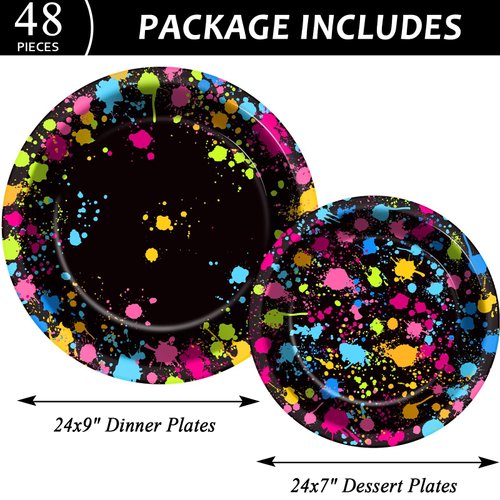 gisgfim 48 Pcs Neon Plates Party Supplies Glow Birthday Party Decorations Glow in Dark Paper Dessert Plates Disposable Neon Theme Birthday Graffiti Party Supplies Decoration Favors