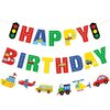 Faisichocalato Transportation Happy Birthday Banner Car Bus Train Plane Ship Helicopter Traffic Light Photo Props Garland for Kids Transportation Theme Birthday Party Decorations Baby Shower Supplies