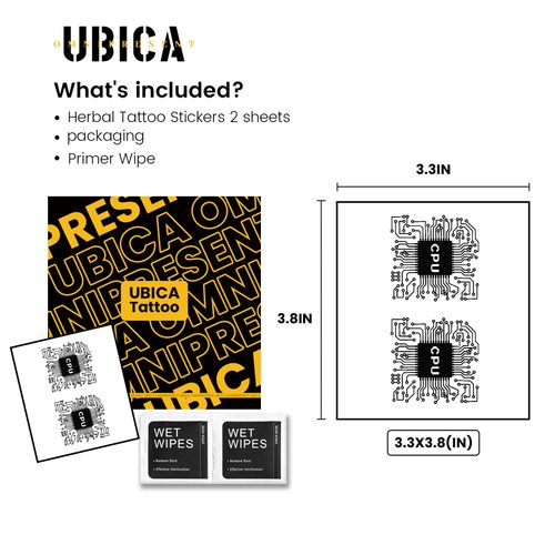 UBICATemporary Tattoos Adult, 2 Sheets Fake Tattoos, Realistic And Long-Lasting Non-Reflective, Waterproof For 1-2 Weeks, Cpu Circuit Tattoo 3.5x3.8in
