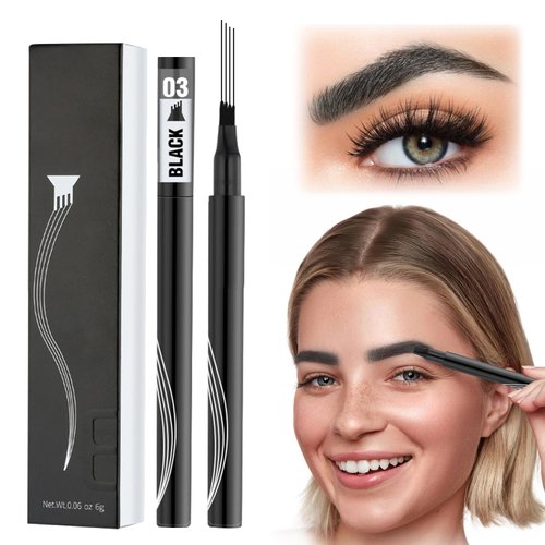 Generic Eyebrow Microblading Pen, 2PCS Microblading Eyebrow Pen Tattoo Pencil 4 Fork Tip, Waterproof Magic Eyebrow Pencil Microblading Eyebrow Pencil for Natural Makeup (Black)