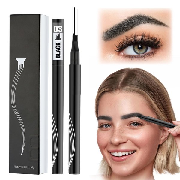 Generic Eyebrow Microblading Pen, 2PCS Microblading Eyebrow Pen Tattoo Pencil 4 Fork Tip, Waterproof Magic Eyebrow Pencil Microblading Eyebrow Pencil for Natural Makeup (Black)