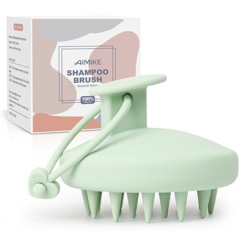 AIMIKE Scalp Massager Shampoo Brush, 100% Soft Silicone Scalp Scrubber, Scalp Exfoliator Brush for Dandruff Removal, Scalp Massager for Hair Growth, Wet Dry Hair Massager Shampoo Brush, Mint Green