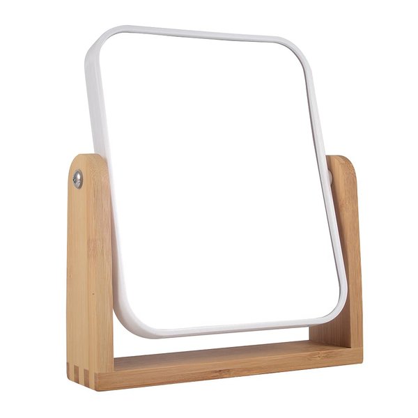 YYPDC Makeup Mirror with Natural Bamboo Stand, 1X/3X Magnification Double Sided 360 Degree Swivel Magnifying Mirror,Vanity Table,Office Desk,Room Decor, Beauty Gifts(Square)