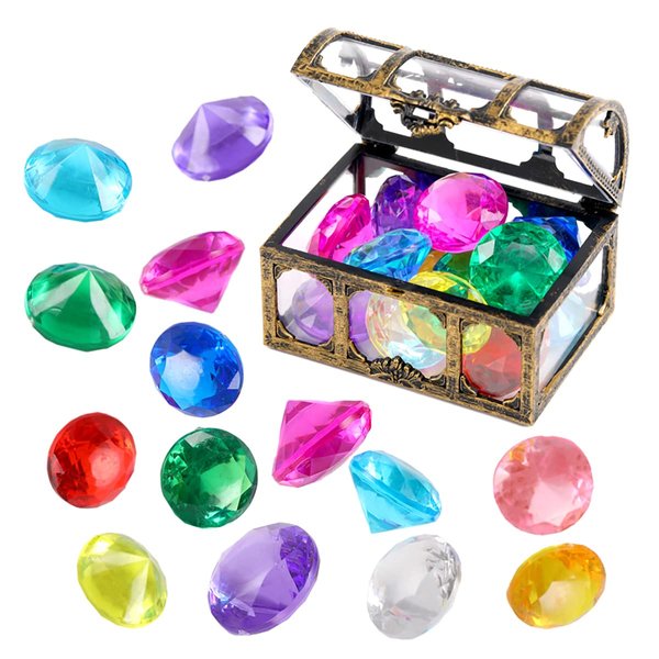 XIJUAN Diving gem Pool Toys Sand Toys,14 Color Diamond Treasure Chest Summer Swimming gems Pirate Diving Toy Set Underwater Swimming toyChildren's Game Gifts for Boys and Girls