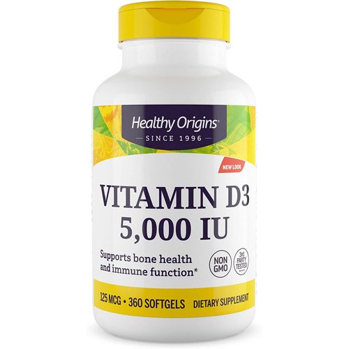 Healthy Origins Vitamin D3 (Lanolin) 5,000 IU - Bone Health and Immune Support Supplement - Easil...