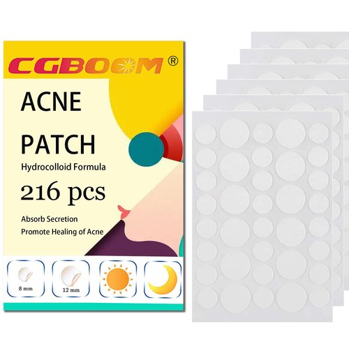 CGBOOM 216 PCS Acne Pimple Master Patches,1.5% Salicylic Acid and Niacinamide, Spot & Blemish Treatment Stickers Invisible Hydrocolloid Patches, 2 Sizes （8mm, 12mm）