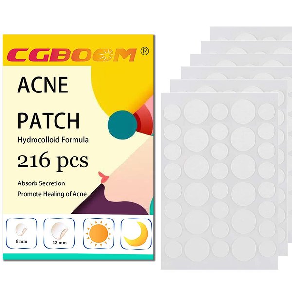 CGBOOM 216 PCS Acne Pimple Master Patches,1.5% Salicylic Acid and Niacinamide, Spot & Blemish Treatment Stickers Invisible Hydrocolloid Patches, 2 Sizes （8mm, 12mm）