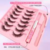 Lashes Kit with Glue and Tweezer Cat-Eye Lashes Flu-ffy 18mm Natural Look Fox Eye Lashes, that Look Like Extensions Faux Mink False Eyelashes(Kits-1-5)