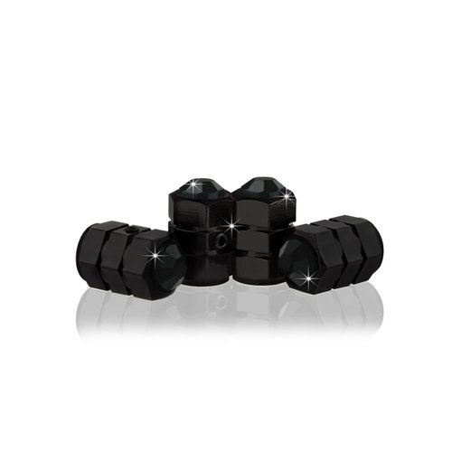 JR2 Bling Anti-Theft Locking System Black(BK-BC) Crystal Metal Black Tire Rim Valve Stem Cap
