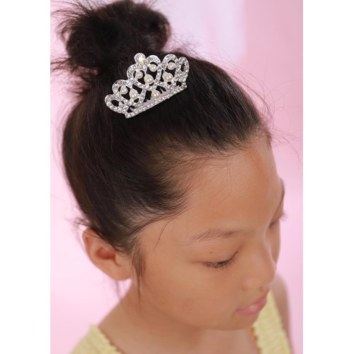 JWICOS Princess Comb Mini Crystal Hair Comb Silver Pearl Hair Comb Rhinestone Wedding Mini Headband Comb for Girls (Silver)