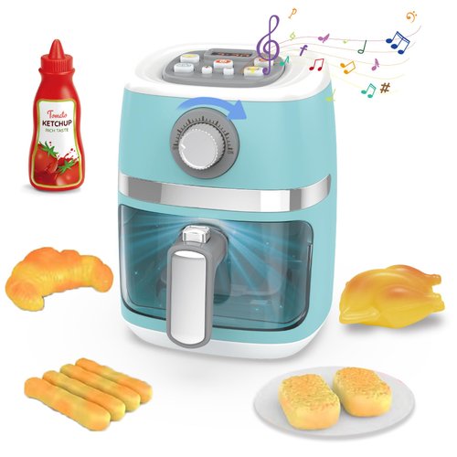 Toy Air Fryer for Kids Kitchen Playset, Chef Pretend Play kitchen Accessories with Color Changing Play Food, Cooking Game with Fries, Kids Toys with Sound & Light, Camp Kitchen Set for Toddler 3-5 5-7
