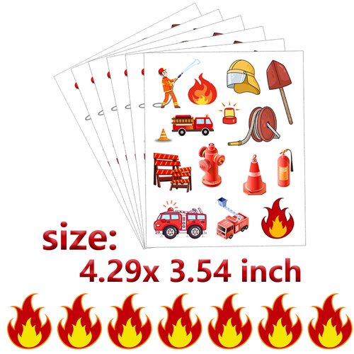 PIBIPAID 400 Fire Truck Tattoos Temporary Stickers,for Promote Fire Safety Firemen Birthday Gender Reveal Baby Shower Party Favors Supplies Decorations Favors Goodie Bag Stuffers Prize