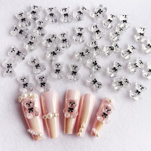 20 Pcs 3D Cartoon Cute Teddy Bear Bow Tie Bear Nail Charm Nail Supplies,Acrylic Nail Art DIY Nail Designs Nail Supplies（Ten for Each of The Two Colors）