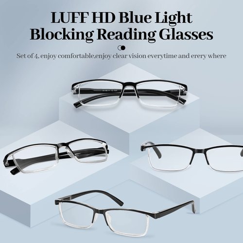 LUFF 4PACK Reading Glasses for Women Men Anti Blue Light Comfortable Computer Readers