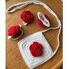 Atelier PG Set of 4 Crochet Hair Pins, Rubber Buckle & Mini Bag, Handmade Accessories for Girls (Red Rose)