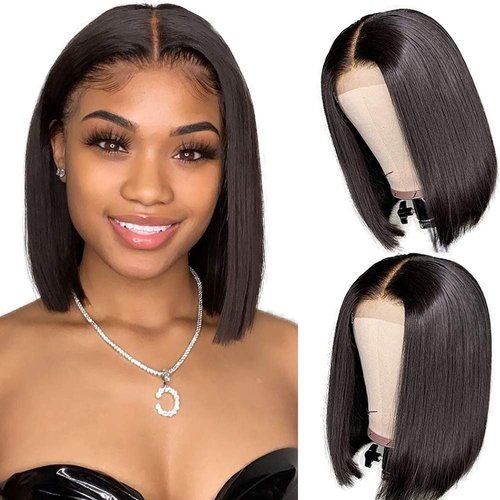 beauty youth Short Bob Wigs Human Hair 10 Inch 4x1 Part Lace Closure Wigs for Black Women Straight Bob (10 Inch, Natural Black)
