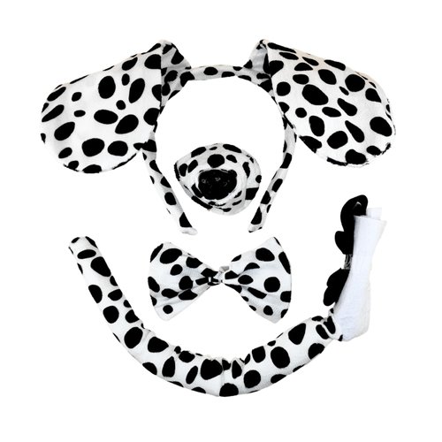 Dalmatian Ears Headband Dog Ears Headband and Tail Set, Puppy Ears Headband Set for Halloween Festival Party Cosplay, Dog Headband With Tail, Bow Tie and Nose(Black and White, Dalmatian Ears Headband)