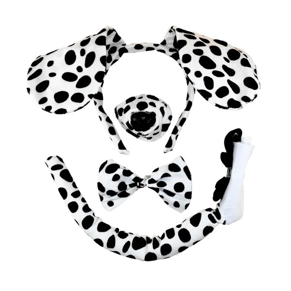 Dalmatian Ears Headband Dog Ears Headband and Tail Set, Puppy Ears Headband Set for Halloween Festival Party Cosplay, Dog Headband With Tail, Bow Tie and Nose(Black and White, Dalmatian Ears Headband)