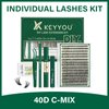 DIY Lash Extension Kit KEYYOU 300Pcs Individual Eyelash Extension Kit 40D 0.07C Curl 9-18MIX Lash Clusters Kit with Lash Glue Remover Applicator Easy to Use for Beginners(Kit-40D-0.07C,9-18MIX)