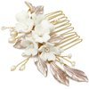 PRETTYLIFE Flower Bridal Hair Pieces with Comb Pearl Leaf White Floral Wedding Hair Pin Accessories for Women and Girls