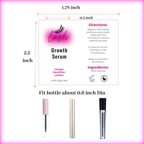 Lash Serum Label Mascara Tube Sticker for Castor Oil Cosmetic Bottle Roller Wrapper DIY Eyelash Serum Packaging (Lash Serum Black Pink)