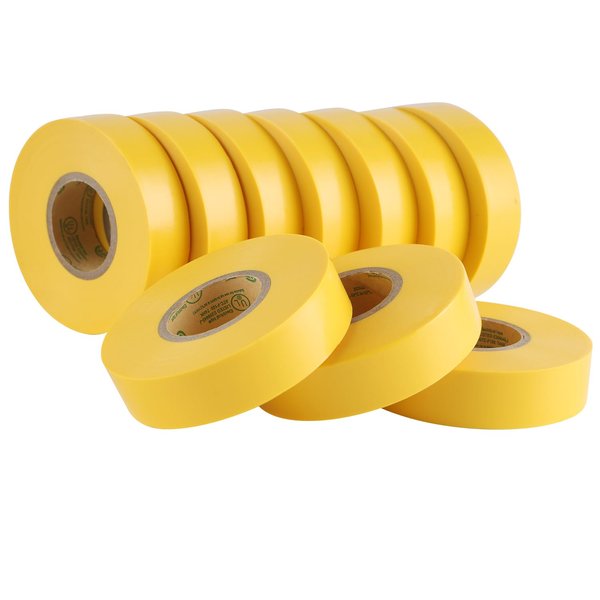 Lichamp 10-Pack Yellow Electrical Tape Waterproof, 3/4 in x 66ft, Industrial Grade UL/CSA Listed High Temp Electrical Tape Yellow Electric Super Vinyl