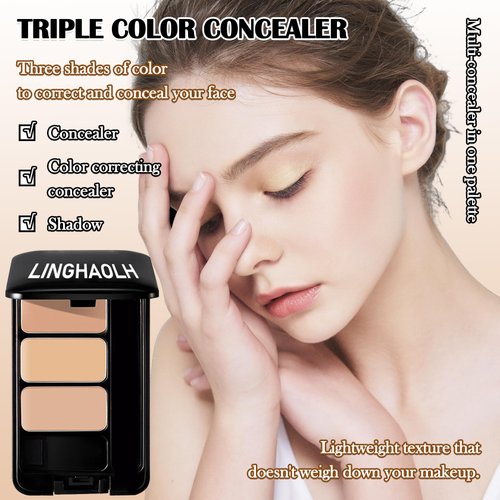 3 Colors Corrector Palette,Full Coverage Cream Concealer Liquid Foundation with Brush,Waterproof Color Correcting Concealer Long Lasting Foundation Contour Makeup Palette for Women