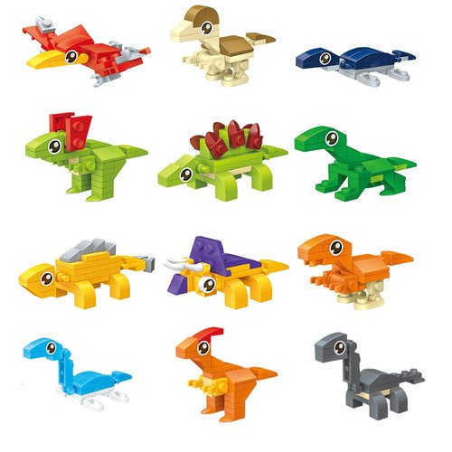 GearRoot Dinosaur Party Favors for Kids, Dinosaur Building Blocks, Assorted Mini Animals Building Blocks Sets for Goodie Bags Fillers, Prizes, Birthday Easter Gift