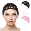 WLLHYF Wig Cap Thick Long Hair Caps Adjustable Elastic Net Anti-Slip Mesh Braided Weaving Making Crochet Sew Weave Fishnet Part Grip Headband Hat Women(Black/Pink)