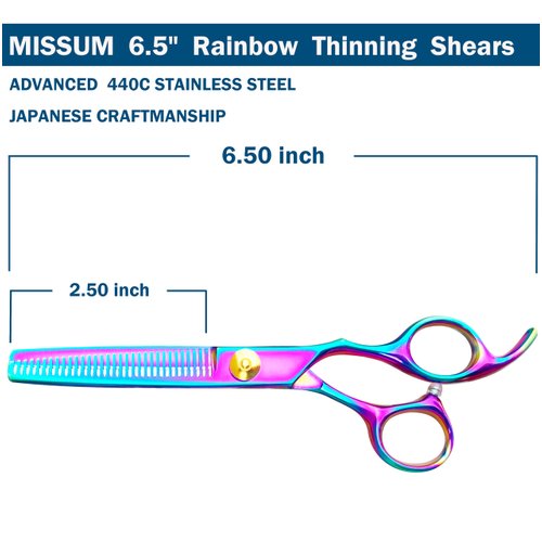 MISSUM Thinning Shears For Hair Cutting - 6.5" Hair Thinning Scissors For Cutting Hair - Rainbow Hair Thinning Shears For Women And Men With Gold Adjustable Screws