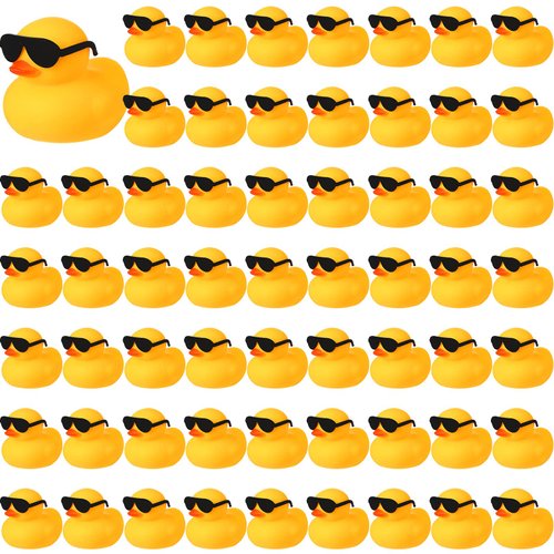 Chivao 60 Pcs Mini Rubber Duck in Bulk with 60 Sunglasses, Small Yellow Rubber Duck Gifts Bath Float Bathtub Toys Tiny Ducks for Holiday Cruise Baby Shower Decoration Birthday Party Favors Supplies