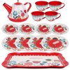 Tea Set for Little Girls, Pretend Play Tea Party Set, Floral Design Kids Tin Tea Set with Carrying Case (15 Pcs)